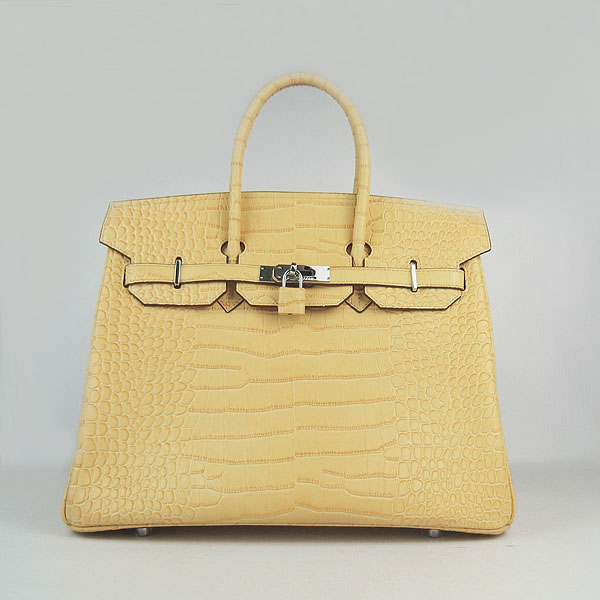 High Quality Fake Hermes Birkin 35CM Crocodile Veins Leather Bag Yellow 6089 - Click Image to Close